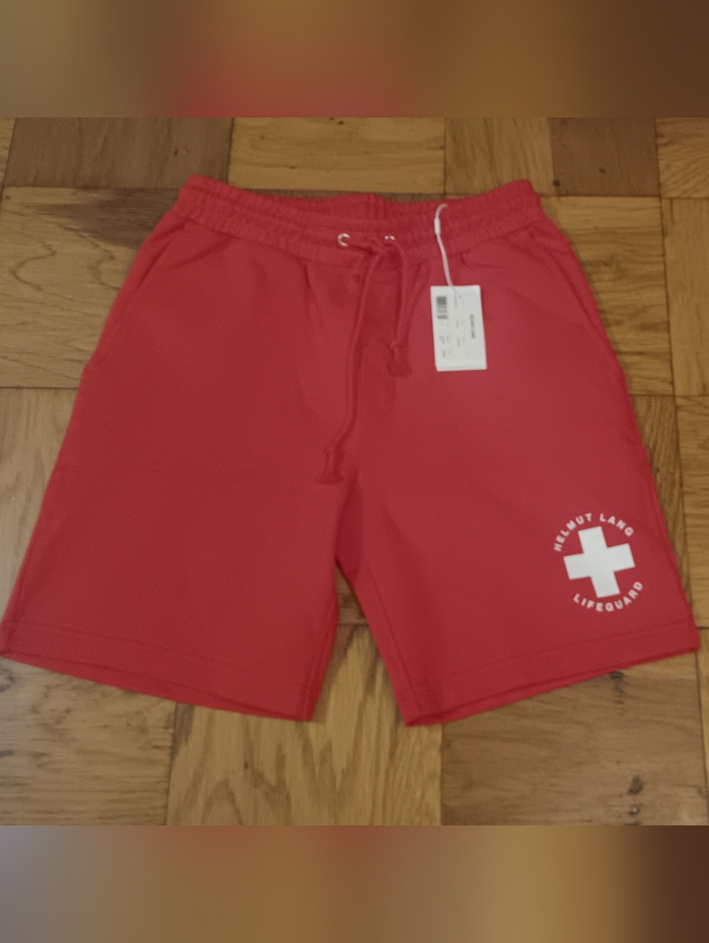 Helmut Lang Red Lifeguard Logo Swim Shorts